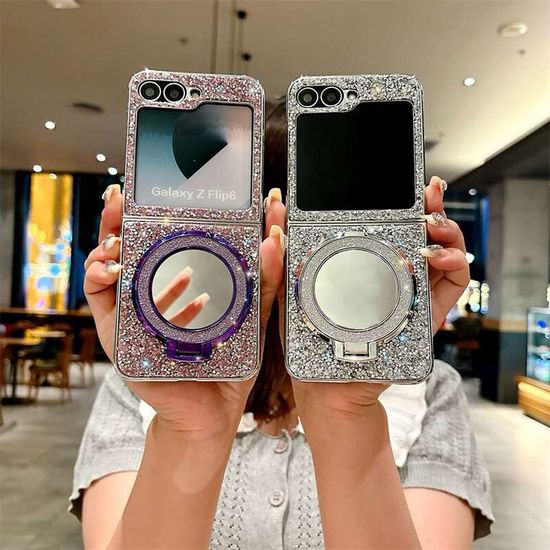갤럭시Z플립 6 5 4 3 큐빅 글리터 미러 핑거링 케이스