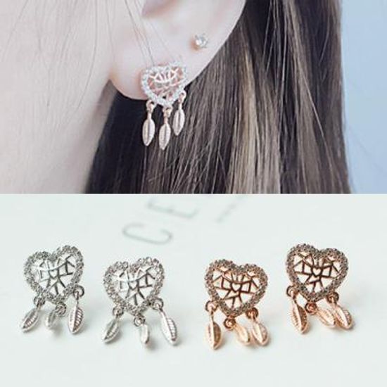 [애슬릿]제니스 하트 리프 큐빅 드롭 귀걸이