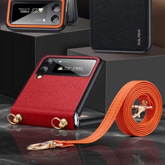 갤럭시 Z플립3 목걸이줄 스트랩 힌지보호 가죽 케이스