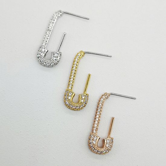 반짝이는 큐빅 라인 옷핀 귀걸이 실버 925은침 원터치