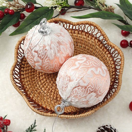 [도토로]로즈골드 레이스 장식볼 2p(10cm) (실키레이