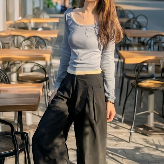 여성 기본 베이직한 봄 슬림 긴소매 티셔츠