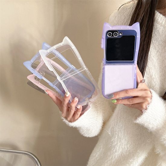 갤럭시 Z플립 7 6 5 4 3 고양이귀 캐릭터 투명 케이스