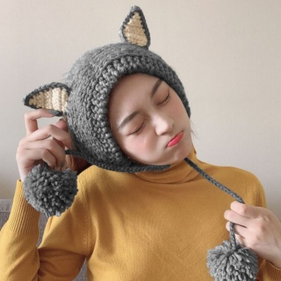 큐티 니트 귀도리(그레이)