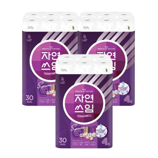 ★특가 자연쓰임 천연 수프림퀼트 화장지 4겹30롤3팩