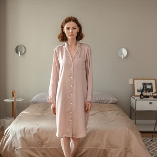 텐셀 여성 원피스 잠옷 실크 촉감 파자마