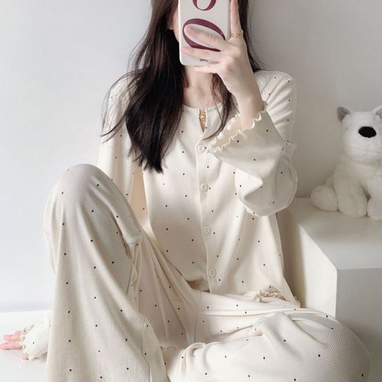 도트 프릴 잠옷세트