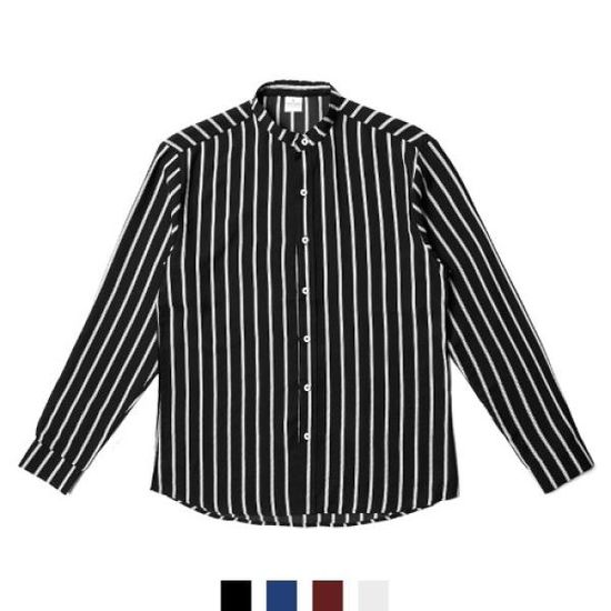남자 스트라이프 셔츠 차이나 카라 긴팔 캐주얼 남방