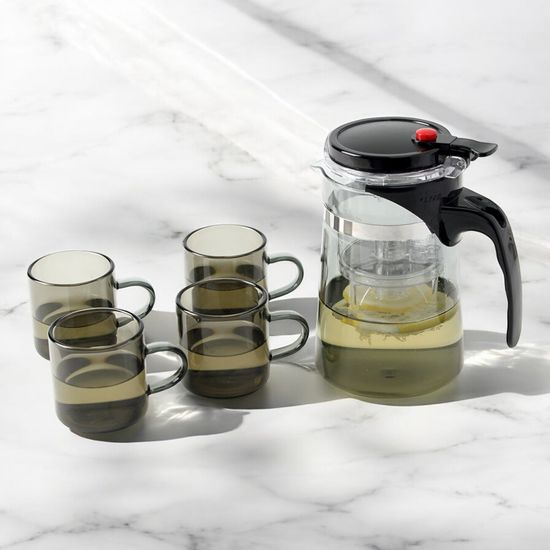 [로하티] 웰링 버튼 드롭 차포트 찻잔세트(4인) (투명