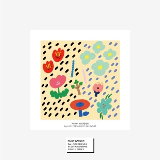 벌룬프렌즈 일러스트 정사각 포스터 - Rainy Garden