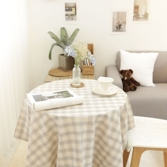 멜란 타탄 체크 식탁보-베이지