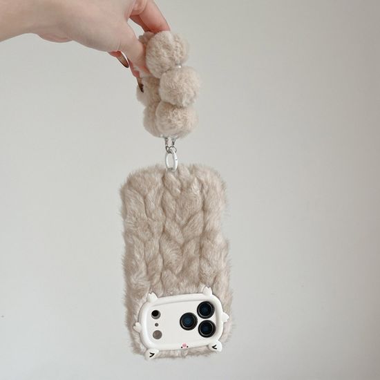아이폰17 16 15 14 돼지 카메라보호 털 스트랩 케이스