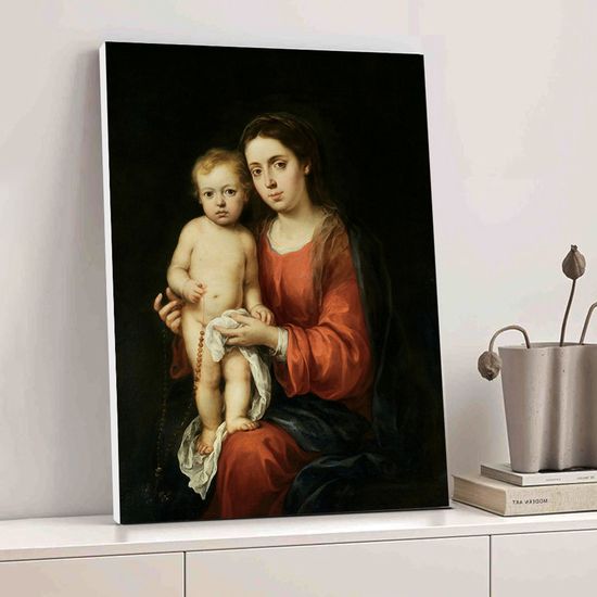 무리요 - 성모자와 로사리오, 캔버스액자  