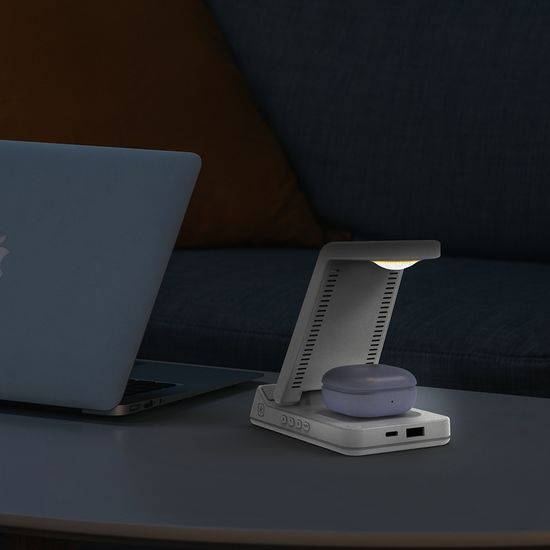 15W 5in1 고속 무선충전 접이식 LED 무드등 알람시계