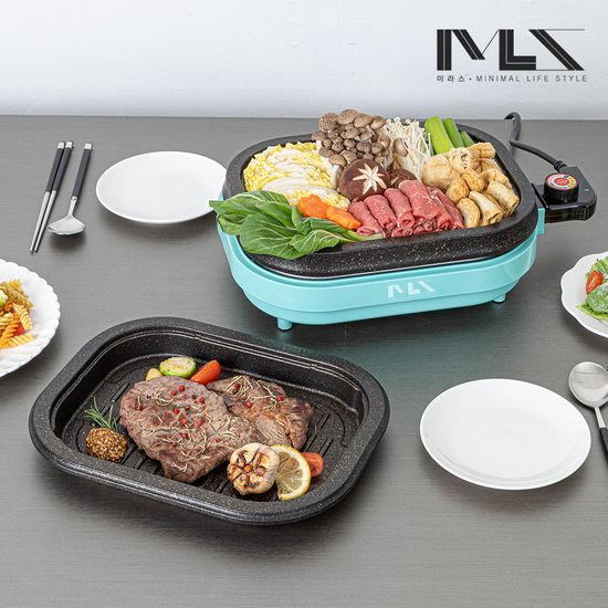 미라스 국내생산 미니 전기그릴 전골 트윈 팬 KM-2025