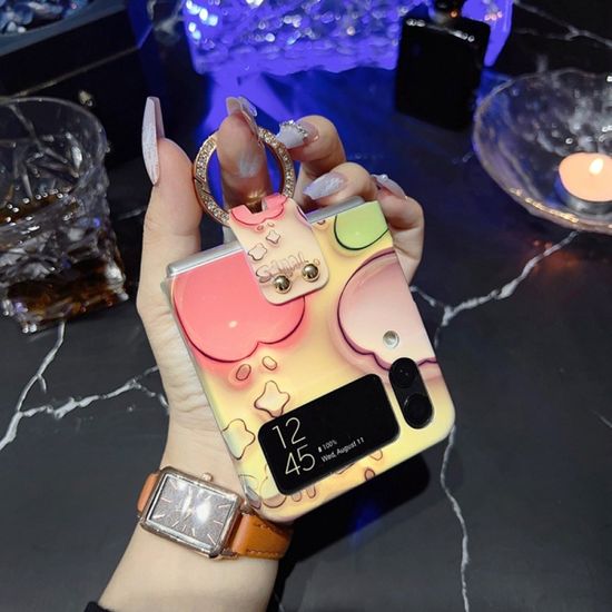 갤럭시 Z플립 4 3 힙한 3D 튤립 큐빅 골드 링 케이스