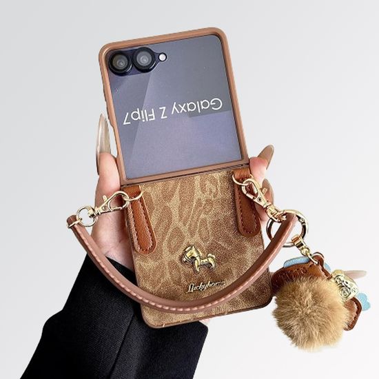 갤럭시 z플립 7 6 5 4 3 호피 말 가죽 스트랩 케이스