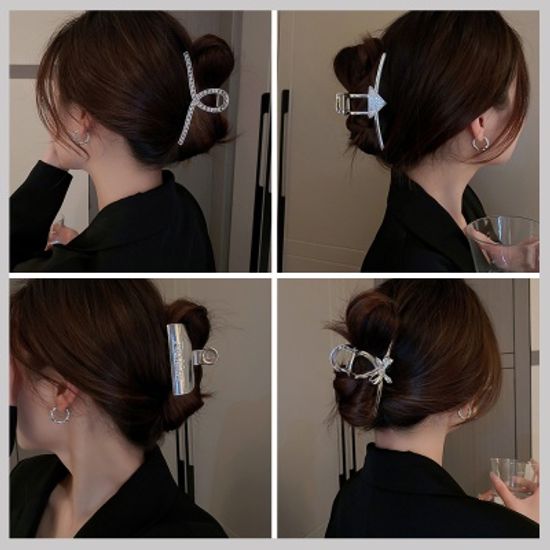 예쁜 실버 빅 집게 머리 핀 반묶음 올림머리 헤어 삔