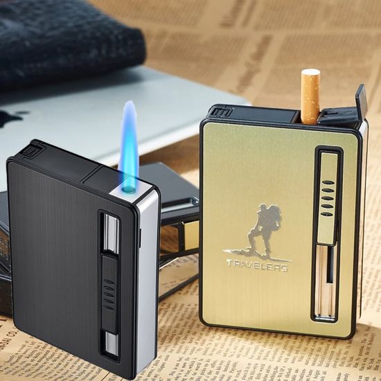 라이터 일체형 메탈릭 반자동 10개피 고급 담배케이스