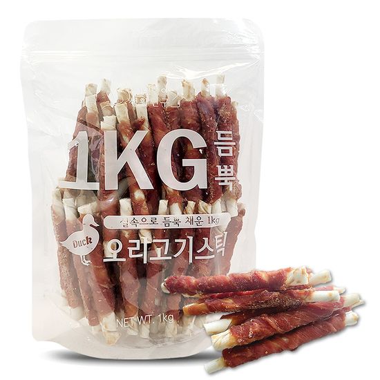 1KG 듬뿍 오리고기스틱 대용량 강아지 간식 반려견 