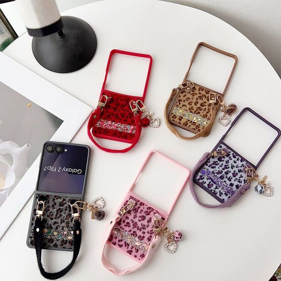 갤럭시z플립 폴드 7 6 5 4 3 호피 큐빅 스트랩 케이스