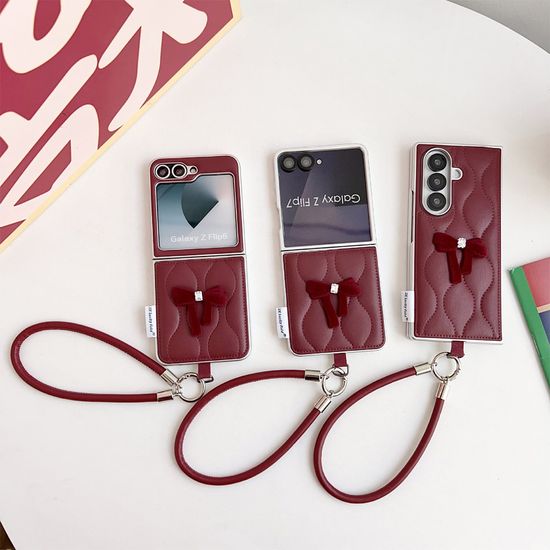 갤럭시 z플립 7 6 5 퀄팅 가죽 리본 꽃 데코덴 케이스