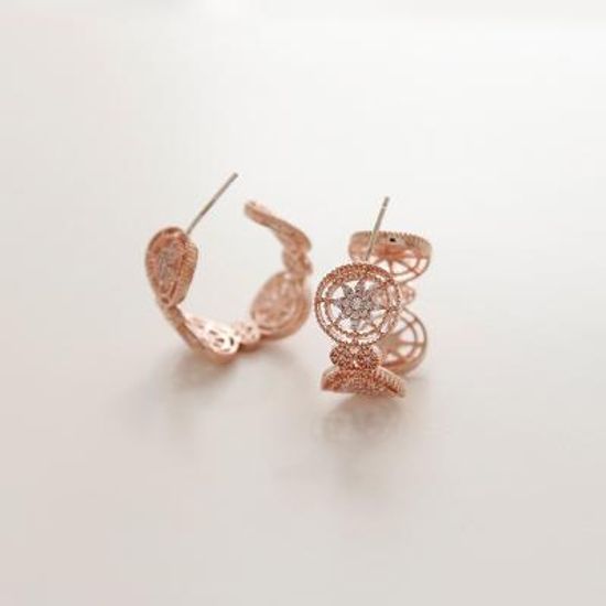 제이로렌 M03256 레이스 큐빅 로즈골드 링타입귀걸이