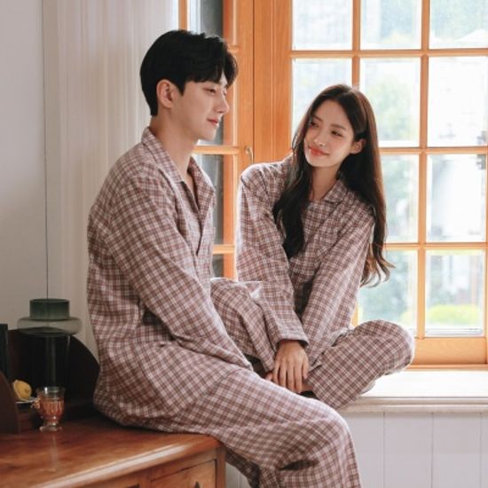 밀크초코 기모 체크 잠옷 커플 파자마