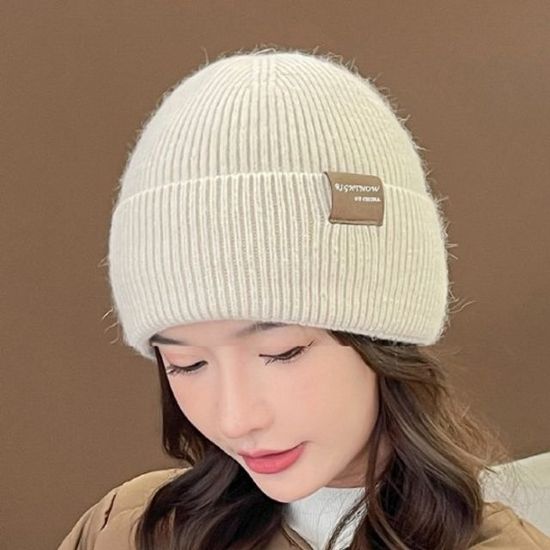 가죽로고 니트 비니 모자 ST240101(WE2B383)