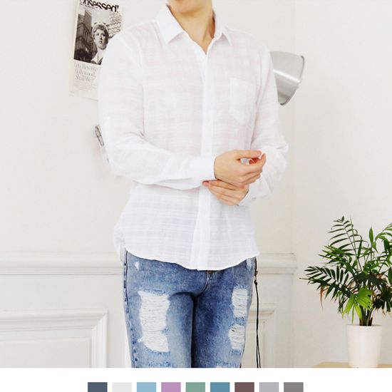린넨 라이크 포켓 롤업 셔츠 남방 캐주얼 데일리 긴팔