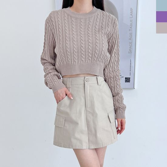 여자 케이블 꽈배기 크롭 니트 스웨터 풀오버 겨울