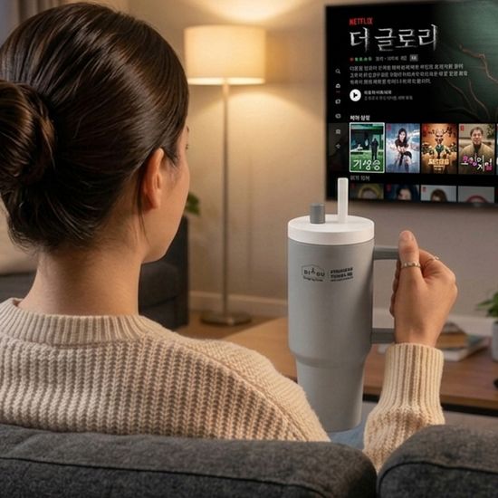 1+1 하이제닉_빨대 스텐 텀블러 750ml_미니키링 포함