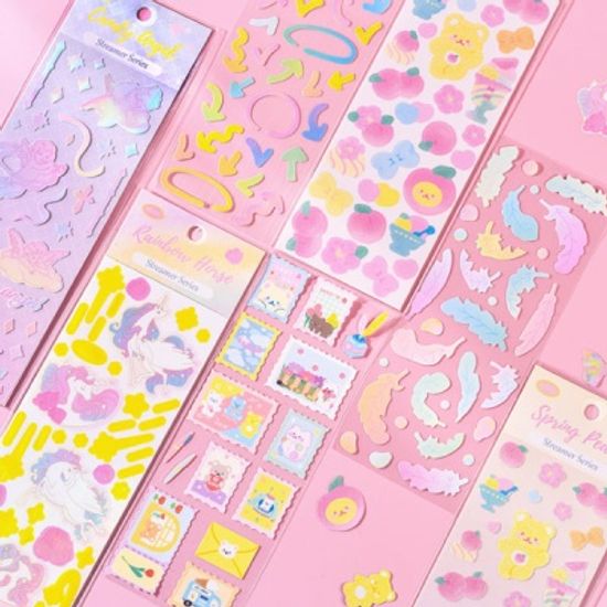 귀여운 마카롱 레이저 펄 스티커 일기장식 다꾸 폰꾸