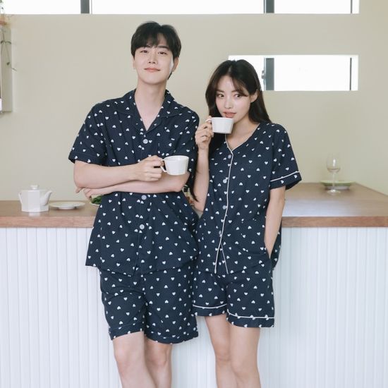 브라 내장)여름 통기성 소재 하트 커플 잠옷