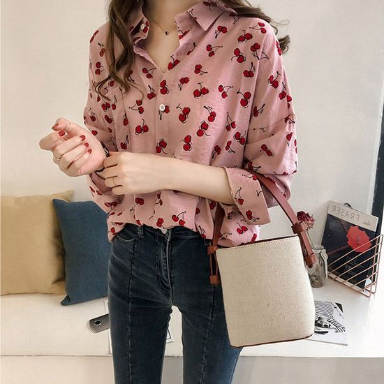 아처 가슴 포켓 체리 블라우스 500313(WCFF0D3)