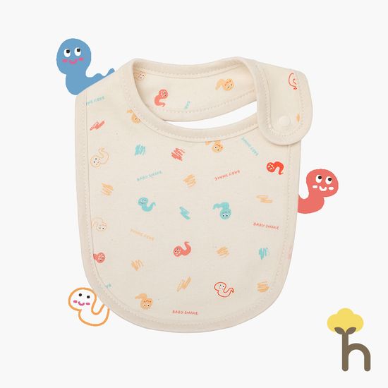 뱀띠해 오가닉 사계절 신생아 턱받이 크레용뱀