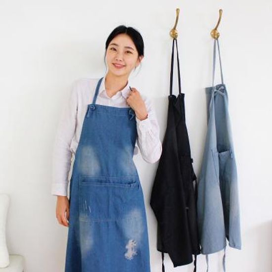 루나 원더 면데님 롱앞치마