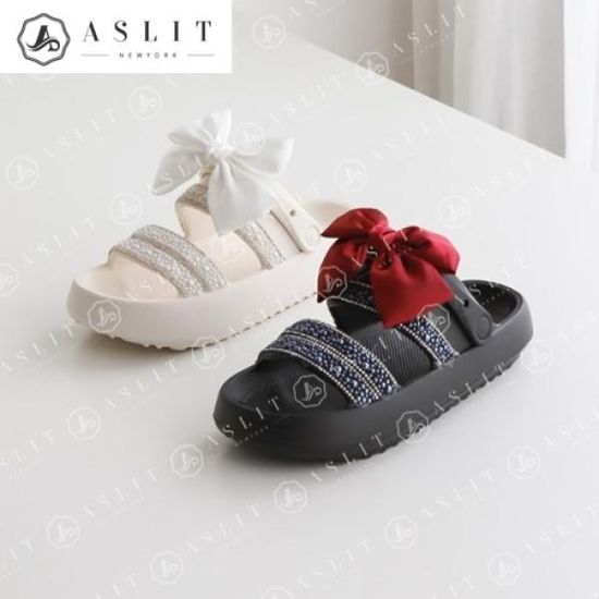 [애슬릿]여자 여름 큐빅 스트랩 리본 아쿠아슈즈 샌들