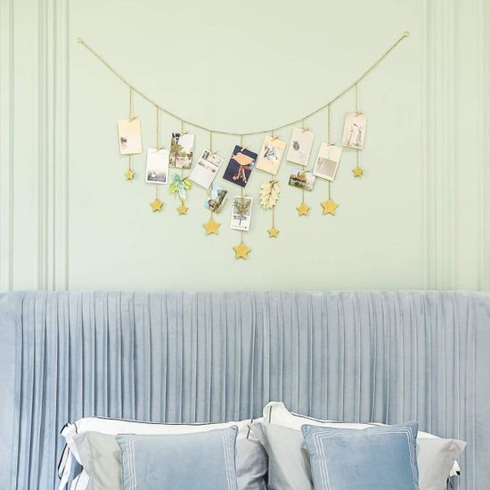 벽 사진걸이 폴라로이드 사진집게 별 우드 포토행거