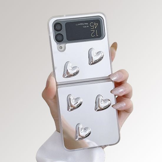 갤럭시 z플립 5 4 3 실버 하트 미러 글리터 폰 케이스