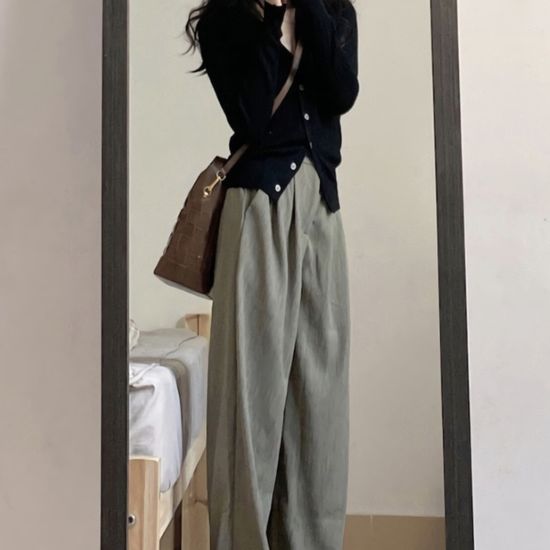 여성 루마 가디건 뒷밴딩 와이드팬츠 세트