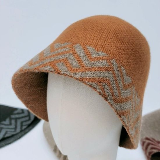 [애슬릿]투톤 패턴 니트 벙거지 여성 모자 버킷햇