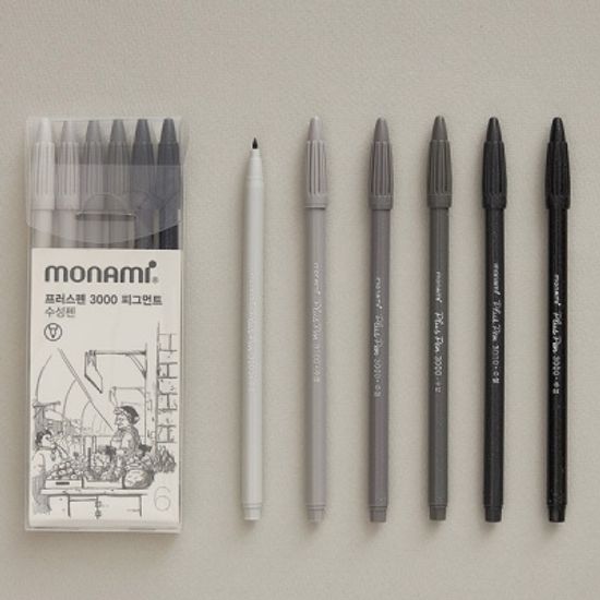 모나미 프러스펜 3000 피그먼트 6개 세트 수성펜