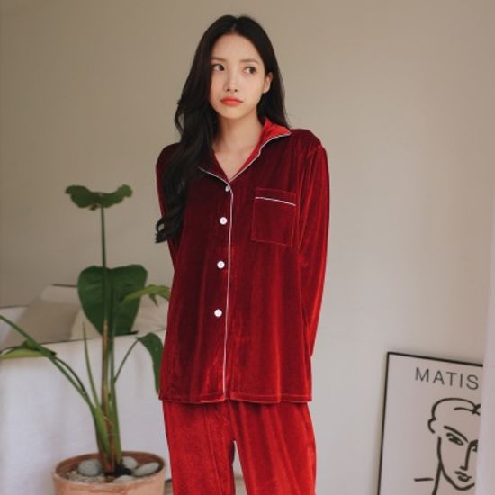 2컬러 홀리데이 벨벳 극세사 커플 잠옷 파자마 파티