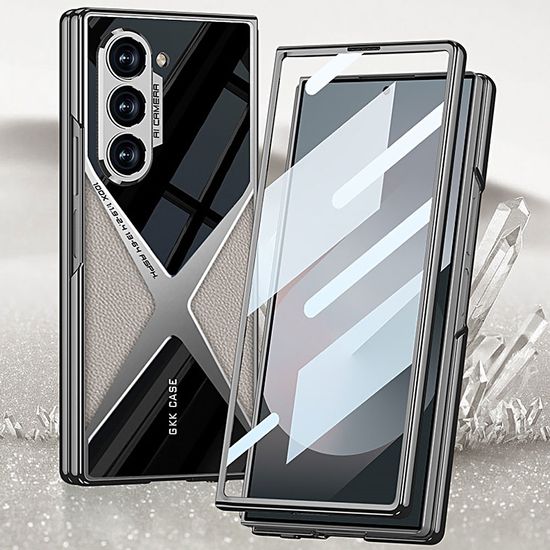 갤럭시 z폴드6 강화유리 미러 하드 슬림 가죽 케이스