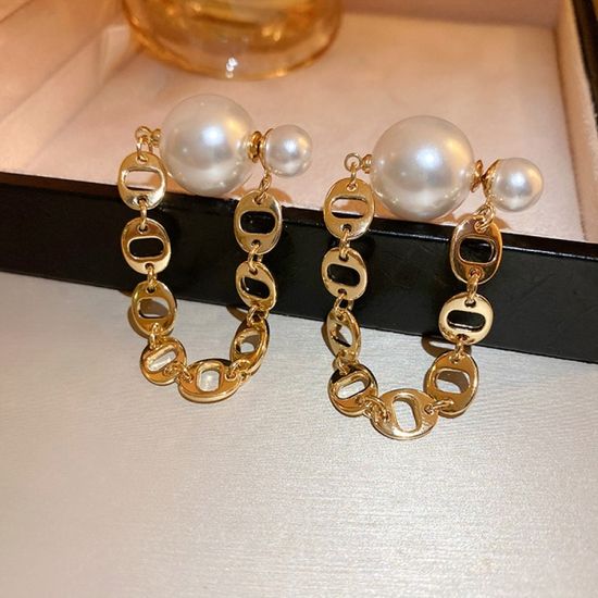 왕 진주 골드 체인 백 클러치 드롭 귀걸이 925 실버