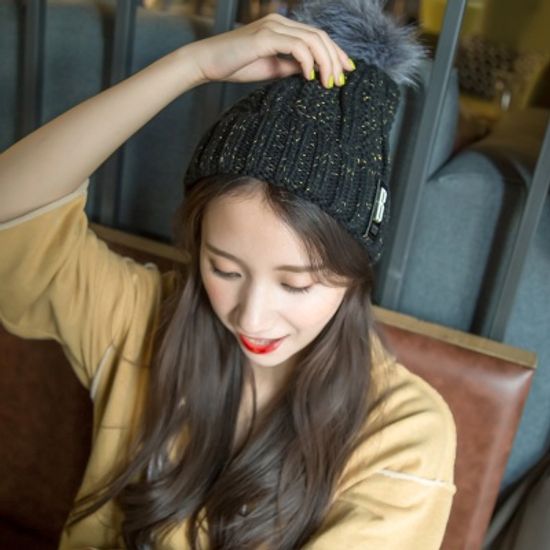 소프트 방울 털모자(올블랙)/남녀공용 니트 방울모자