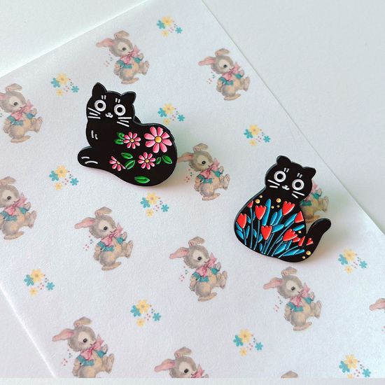 고양이 강아지 개구리 금속 뱃지(6종)