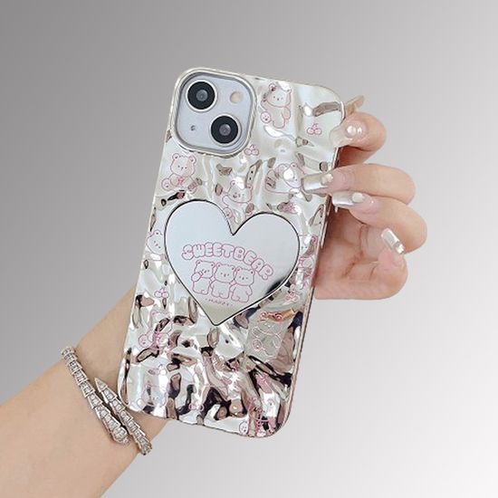 아이폰15 14 13 12 러블리 실버 하트 미러 물결케이스