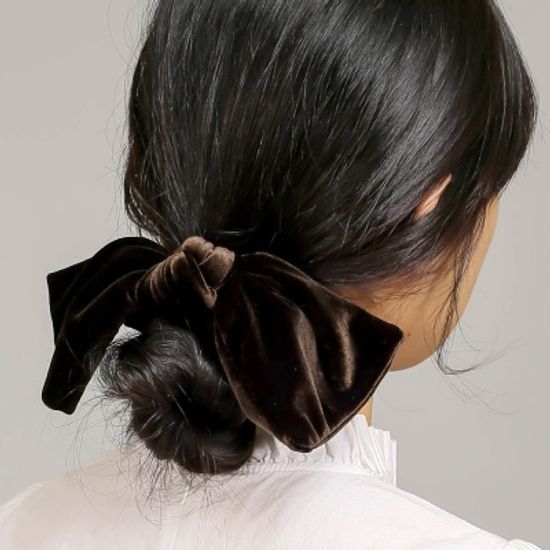 [엔젤슈슈] 벨벳 리본 매듭 곱창밴드(브라운) 머리끈